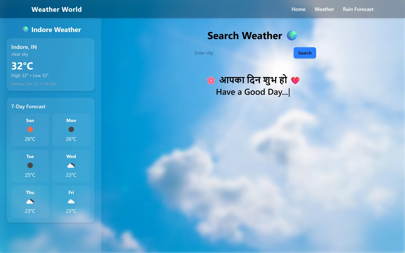 Screenshot of Full-Stack Weather Forecast App